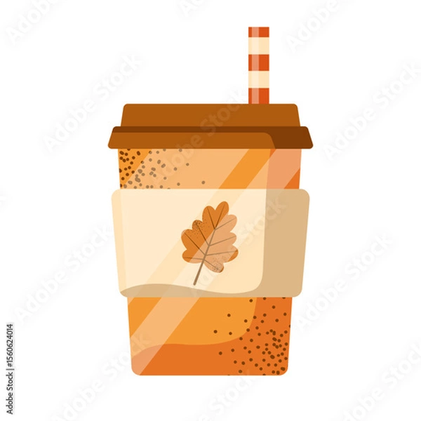 Fototapeta Vector pumpkin spice latte isolated on white background. Autumn coffee with whipped cream