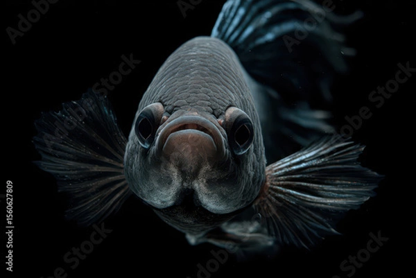 Obraz Betta fish exhibits mysterious aura against captivating black background, its beauty and grace reflecting in its eyes
