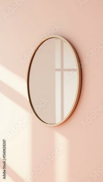 Fototapeta Minimal mirror with soft reflections — vertical pastel photo for beauty content, store or social ads