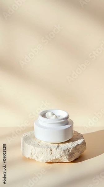 Fototapeta Minimal open cream jar scene — vertical clean template for wellness branding and store visuals