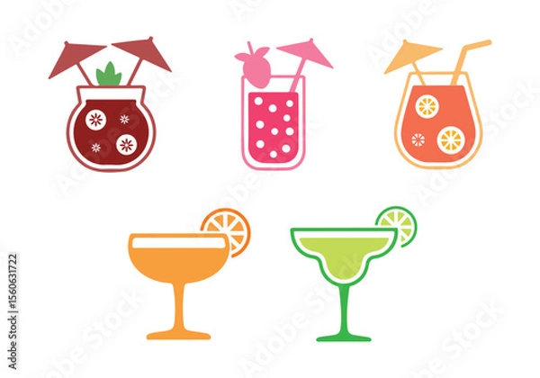 Fototapeta Refreshing Summer Cocktails icon set vector on transparent background.