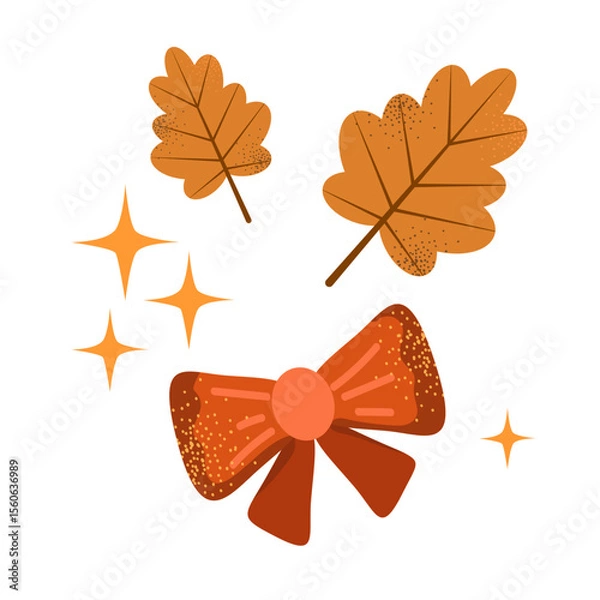 Fototapeta Vector illustration of autumn leaves and ribbon bow isolated on white background