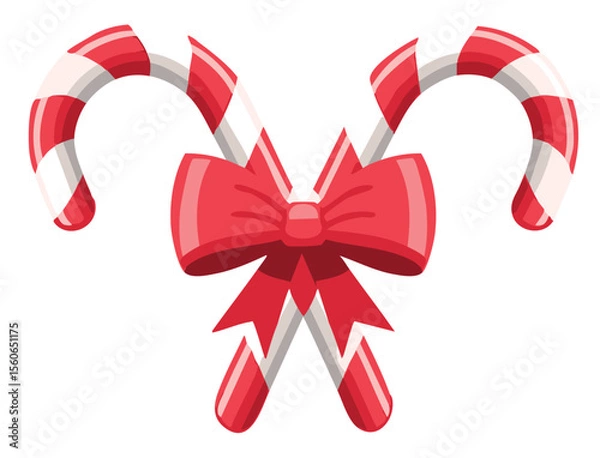Fototapeta Two Striped Candy Canes with Red Bow