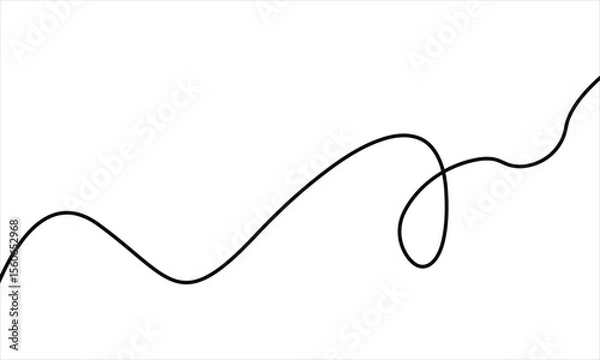 Obraz Abstract Continuous Line Vector Illustration – Smooth Flowing Black Curves on White Background