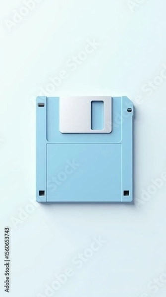 Fototapeta Pastel blue and grey floppy — vertical minimalist image for data and nostalgia themes