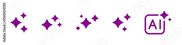 Fototapeta Shine Sparkle Icons with AI Symbol. Vector solid illustration