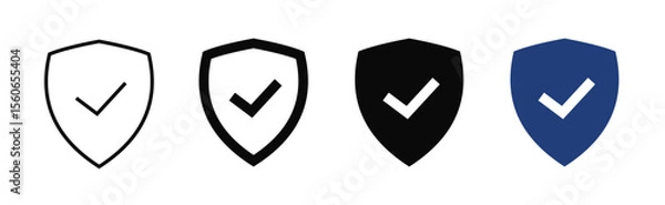 Fototapeta Editable Shield with Checkmark Icons Collection. silhouette solid vector