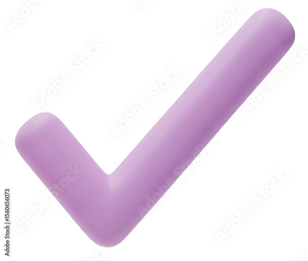 Fototapeta 3D render of a purple check mark in soft pastel style, transparent background, great for playful designs, UX elements, or educational content.