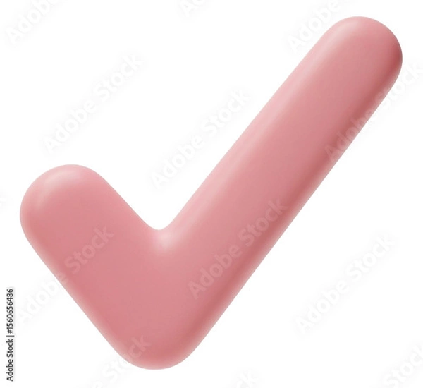 Fototapeta Adorable pink check mark in 3D pastel design, isolated on transparent background, suitable for kids graphics, UI elements, or card embellishments.