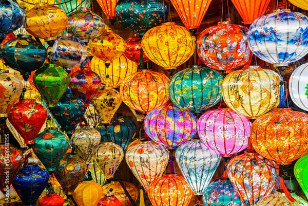 Fototapeta Vibrant Vietnamese silk lanterns light up the scene with dazzling color tradition, and culture charm