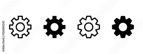 Fototapeta Settings icon. Gear and cogwheel symbols in different styles vector illustration. Configuration and system control interface symbol. Adjustment and mechanical process sign. Engineering pictogram.