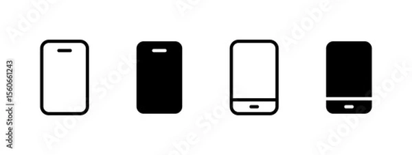Fototapeta Phone icon. Minimalistic smartphone silhouettes in outline and solid styles vector illustration. Symbol of mobile communication and digital interaction. Portable electronic device sign.