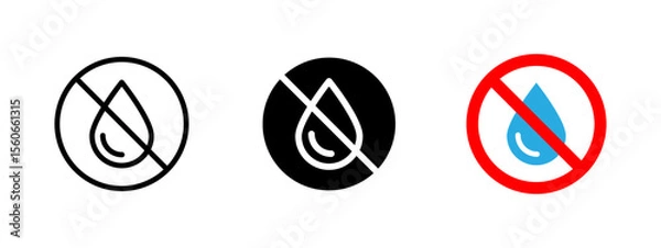 Fototapeta No water icon. Crossed-out water drop fluid restriction vector illustration. Used for leak prevention and moisture control symbol. Common in waterproof zones and dry areas sign. Hydration ban.