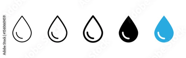 Fototapeta Water icon. Single blue water drop with rounded shine and teardrop shape vector illustration. Symbolizes fluid, hydration or moisture presence. Clean and pure liquid pictogram.