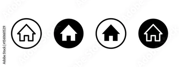 Fototapeta Home icon. House symbol inside circular button for interface navigation vector illustration. Website homepage access and UI menu navigation symbol. Web start screen sign. Online portal pictogram.