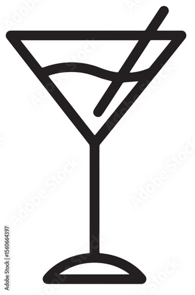 Fototapeta 
A minimalist black outline icon of a martini glass with liquid and a straw, on a clean white background, perfect for a bar or cocktail menu.
