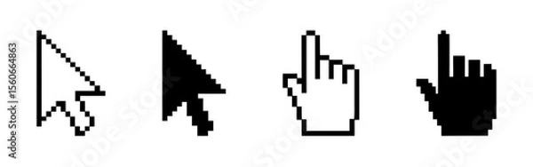 Fototapeta Pixel cursor set. Mouse click, arrow cursor pointer collection.