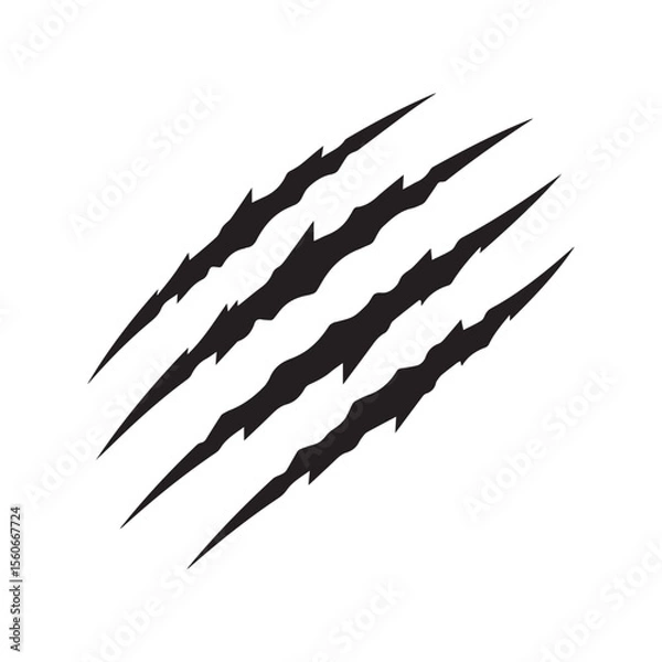 Fototapeta Four Black Claw Marks Streaking Diagonally Across a White Background, Suggesting an Animalistic or Monster Attack and Leaving Deep Rending Scars