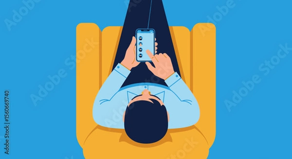 Fototapeta Overhead View of Person Using Smartphone in Armchair