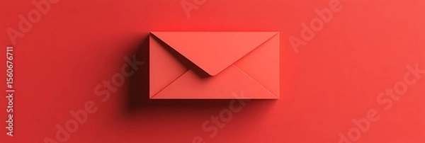Fototapeta Minimalistic envelope vector icon on a bright red solid background, isolated in 3D