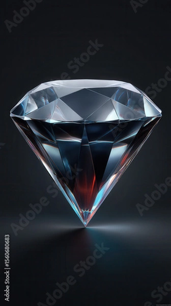 Obraz An exquisitely cut diamond gemstone with brilliant facets shines against a dark backdrop, reflecting light in a stunning display of clarity and precision.