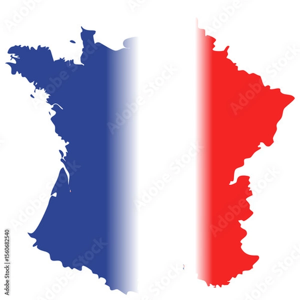 Obraz This image shows the map silhouette of France filled with the French flag’s vertical blue, white, and red tricolor.