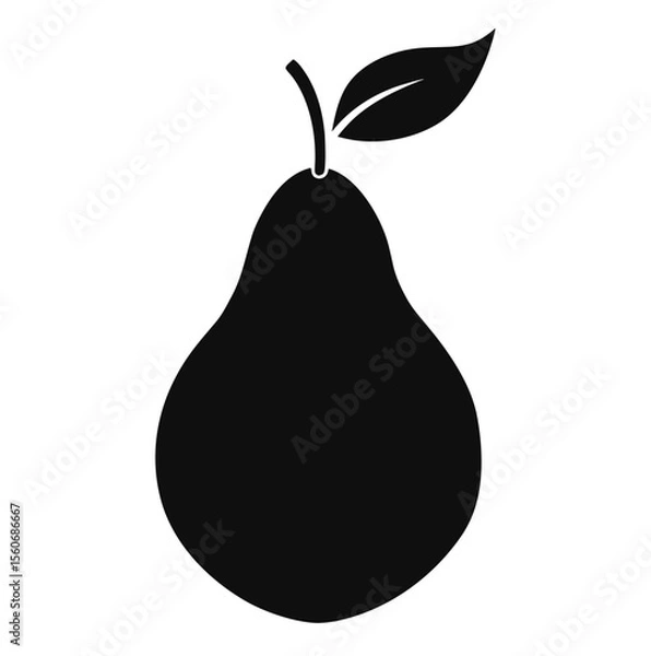 Fototapeta Simple black silhouette of a pear with a stem and leaf on a white background