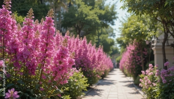 Obraz Syringa vulgaris and Nerium oleander frontal street