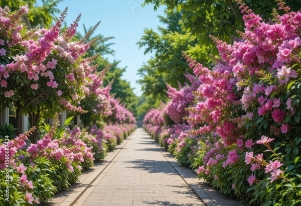 Obraz Syringa vulgaris and Nerium oleander frontal street