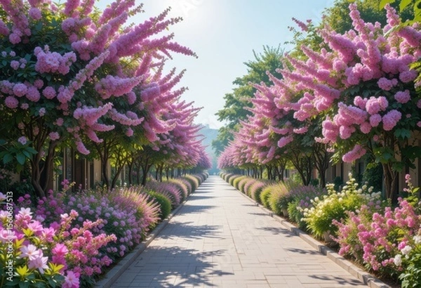 Obraz Syringa vulgaris and Nerium oleander frontal street