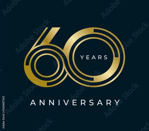 Obraz 60 Years Anniversary design vector illustration. Unique 60 years logo design template. In gold color