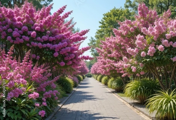 Obraz Syringa vulgaris and Nerium oleander frontal street