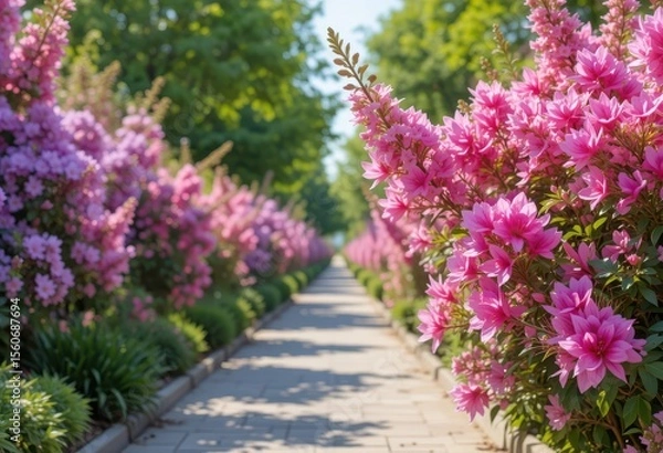 Obraz Syringa vulgaris and Nerium oleander frontal street