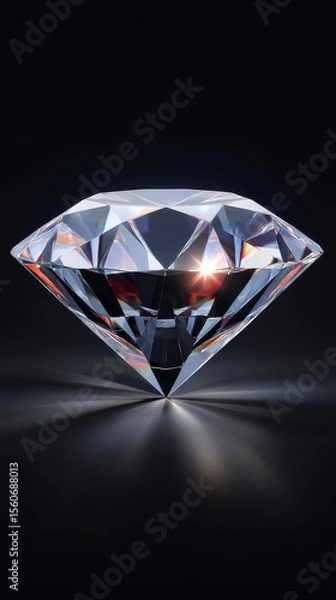 Obraz A dazzling, exquisitely cut diamond brilliantly reflects light on a sleek black surface, showcasing its sparkling facets and exceptional clarity in detail.