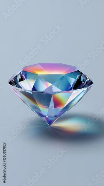 Obraz A beautifully cut diamond reflects a rainbow of colors in a mesmerizing display of light and brilliance against a light gray background, creating an elegant image.