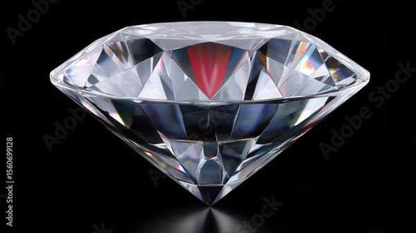 Obraz A sparkling, exquisitely cut diamond gemstone refracts light, creating a mesmerizing display of brilliance and clarity against a stark black background, so elegant.