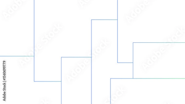 Fototapeta Minimalist abstract background with a white base, with a geometric pattern composed of thin, multi-sized rectangles with soft green and blue lines. Organized, and digital, with a technical