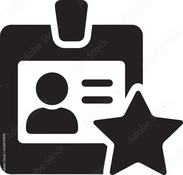 Fototapeta Silhouette icon of employee badge with star symbol, representing employee recognition, reward, and achievement.