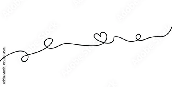 Fototapeta wavy curvy long squiggles line with heart shape. wave line with love png and vector illustration on transparent background