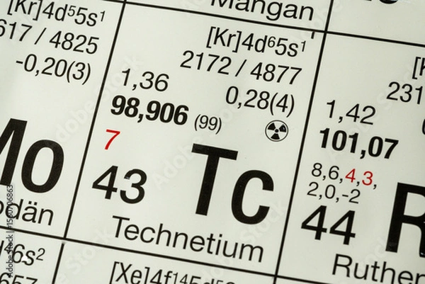 Obraz Technetium German periodic table of elements macro close-up chemical physical description
