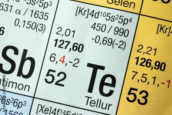 Obraz Tellurium German periodic table of elements macro close-up chemical physical description