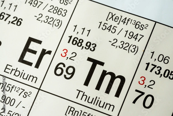 Obraz Thulium German periodic table of elements macro close-up chemical physical description