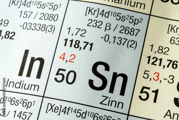 Obraz Tin German periodic table of elements macro close-up chemical physical description