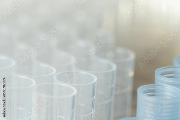 Obraz Transparent pipette tips of plastic in biotechnology laboratory as macro 2