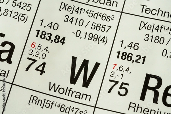 Obraz Tungsten German periodic table of elements macro close-up chemical physical description