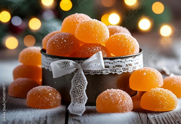 Obraz Orange marmalade candy gleams in a festive container, perfect for holiday design.