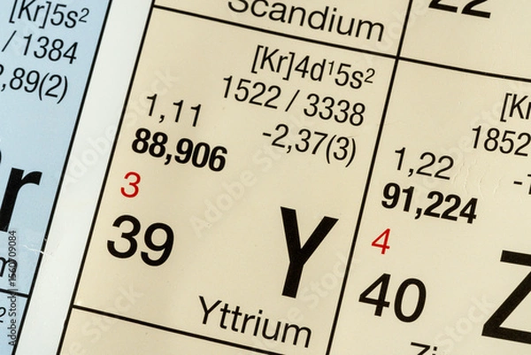 Obraz Yttrium German periodic table of elements macro close-up chemical physical description