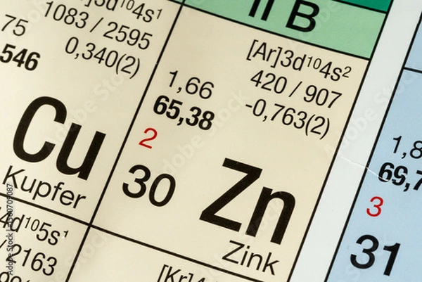 Obraz Zinc German periodic table of elements macro close-up chemical physical description
