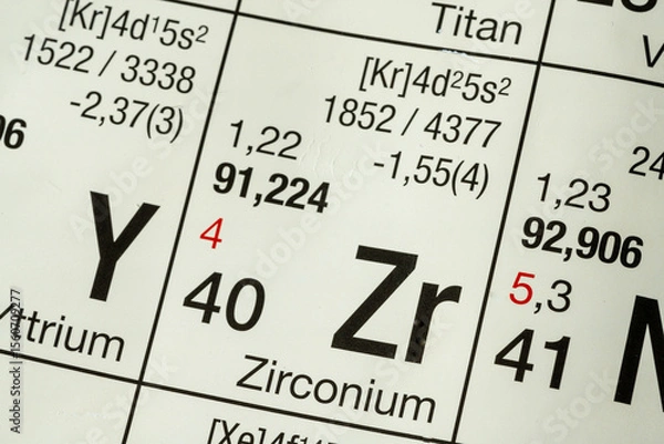 Obraz Zirconium German periodic table of elements macro close-up chemical physical description