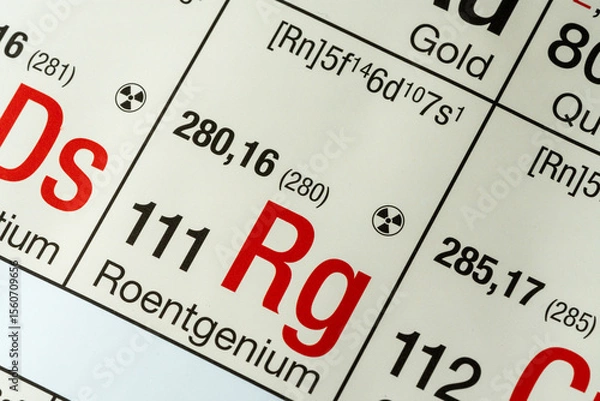 Obraz Roentgenium German periodic table of elements macro close-up chemical physical description